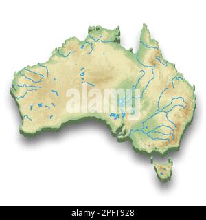 3D isometrische Reliefkarte Australiens mit Schatten Stock Vektor