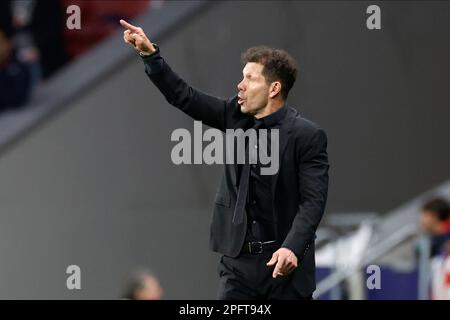 Diego Pablo Simeone Cheftrainer von Atletico de Madrid während des Spiels La Liga zwischen Atletico de Madrid und Valencia CF spielte am 18. März 2023 im Civitas Metropolitano Stadion in Madrid, Spanien. (Foto: Cesar Cebolla / PRESSIN) Stockfoto