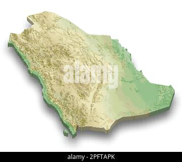 3D isometrische Reliefkarte Saudi-Arabiens mit Schatten Stock Vektor