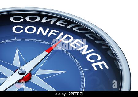 3D-Darstellung eines Kompasses mit einem Konfidenzsymbol Stockfoto
