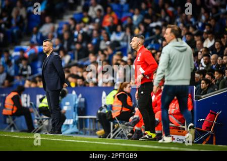 Cheftrainer Diego Martinez (RCD Espanyol) während eines Spiels in La Liga Santander zwischen RCD Espanyol und RC Celta am 18. März 2023 im RCD Espanyol Stadium in Barcelona, Spanien. (Foto/Felipe Mondino) Stockfoto