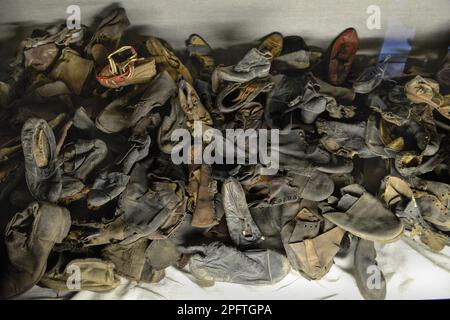 Schuhe, Ausstellung, Stammlager I, Konzentrationslager, Auschwitz-Birkenau, Auschwitz, Polen Stockfoto