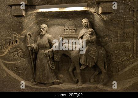 Der Flug nach Ägypten, Kapelle St. Kunigunde, Salzbergwerk, Wieliczka, Polen Stockfoto