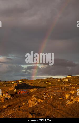 Regenbogen, Old Shoremore Beach, Westküste, Scotland, UK Stockfoto