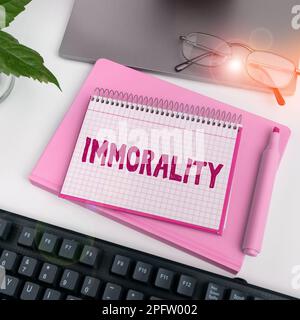 Inspiration mit Zeichen der Unmoral. Internet-Konzept der Zustand oder die Qualität des Unmoralischen, der Bösartigkeit Stockfoto