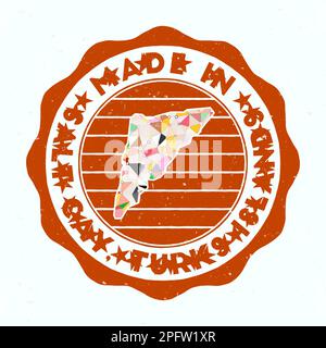 Hergestellt In Salt Cay, Turks Islands. Runder Inselstempel. Salt Cay, Turks Islands mit Randform. Vintage-Abzeichen mit kreisförmigem Text und Sternen. Stock Vektor