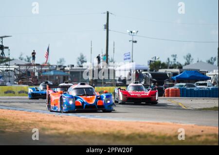 31 DERANI Pio (BRA), SIMS Alexander (gbr), AITKEN Jack (gbr), Whelen Engineering Cadillac Racing, Cadillac V-Series.R, Action während der Mobil 1 Twelve Hours of Sebring 2023, 2. Runde der IMSA SportsCar Championship 2023, vom 15. Bis 18. März 2023 auf dem Sebring International Raceway, Florida USA – Foto: Jan-patrick Wagner/DPPI/LiveMedia Stockfoto