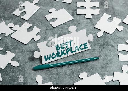 Schild mit der Anzeige „Bester Arbeitsplatz“. Word für ein ideales Unternehmen, das stressfrei mit hoher Vergütung arbeitet Stockfoto