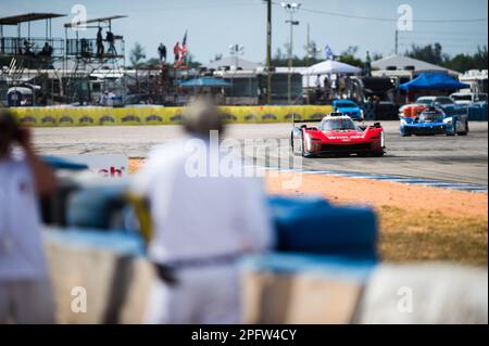 31 DERANI Pio (BRA), SIMS Alexander (gbr), AITKEN Jack (gbr), Whelen Engineering Cadillac Racing, Cadillac V-Series.R, Action während der Mobil 1 Twelve Hours of Sebring 2023, 2. Runde der IMSA SportsCar Championship 2023, vom 15. Bis 18. März 2023 auf dem Sebring International Raceway, Florida USA – Foto: Jan-patrick Wagner/DPPI/LiveMedia Stockfoto