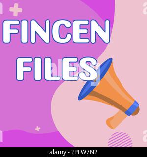 Textzeichen mit FinCEN-Dateien. Transaktionen mit Konzeptfotos bei finanziellen Vermögenswerten und Verbindlichkeiten Stockfoto