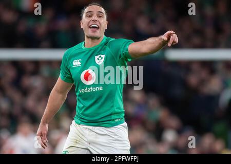 Dublin, Irland. 19. März 2023. James Lowe von Irland beim Guinness Six Nations Round 5-Spiel zwischen Irland und England im Aviva Stadium in Dublin, Irland, am 18. März 2023 (Foto: Andrew SURMA/Credit: SIPA USA/Alamy Live News Stockfoto