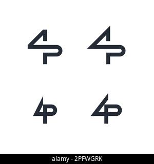 Satz kombinierter 4- und P-Symbol-Logos. 4P Initialen Konzeptentwurf. Stock Vektor