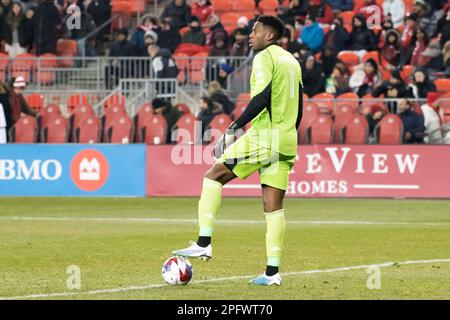 Toronto, Ontario, Kanada. 18. März 2023. Sean Johnson #1 in Aktion während des MLS-Spiels zwischen dem Toronto FC und dem Inter Miami CF auf dem BMO Field in Toronto. Das Spiel endete 2-0 (Kreditbild: © Angel Marchini/ZUMA Press Wire) – NUR REDAKTIONELLE VERWENDUNG! Nicht für den kommerziellen GEBRAUCH! Stockfoto