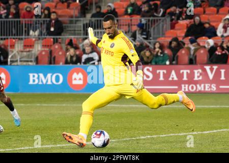 Toronto, Ontario, Kanada. 18. März 2023. Drake Callender #1 in Aktion während des MLS-Spiels zwischen dem Toronto FC und dem Inter Miami CF auf dem BMO Field in Toronto. Das Spiel endete 2-0 (Kreditbild: © Angel Marchini/ZUMA Press Wire) – NUR REDAKTIONELLE VERWENDUNG! Nicht für den kommerziellen GEBRAUCH! Stockfoto