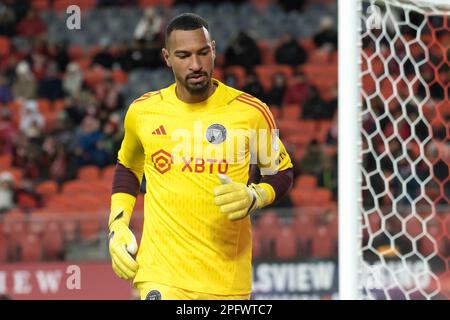 Toronto, Ontario, Kanada. 18. März 2023. Drake Callender #1 in Aktion während des MLS-Spiels zwischen dem Toronto FC und dem Inter Miami CF auf dem BMO Field in Toronto. Das Spiel endete 2-0 (Kreditbild: © Angel Marchini/ZUMA Press Wire) – NUR REDAKTIONELLE VERWENDUNG! Nicht für den kommerziellen GEBRAUCH! Stockfoto