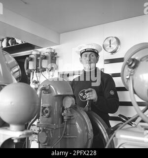 M/S Gripsholm. Ein schwedisches Passagierschiff, das am 8 1956. april in Genua Italien gestartet und am 2 1957. april an die schwedisch-amerikanische Linie geliefert wurde. An diesem Tag im Hafen von Göteborg. Die Jungfernfahrt fand am 14-15 1957. Mai von Göteborg nach New York statt. Das Schiff sank am 6 2001. juli während eines Schleppens in den Gewässern des Kap der Guten Hoffnung. Die Tiefe an der Stelle, an der das Schiff gesunken ist, beträgt ca. 4200 Meter. 1957. ref. SSMSAX000718L Stockfoto