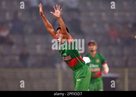 Mustafizur Rahman während des ODI-Spiels Bangladesch-Irland 1. im Sylhet International Cricket Stadium, Lakkarura, Sylhet, Bangladesch. Stockfoto