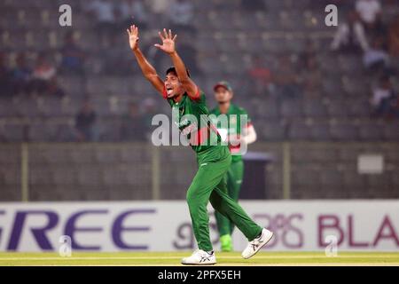 Mustafizur Rahman während des ODI-Spiels Bangladesch-Irland 1. im Sylhet International Cricket Stadium, Lakkarura, Sylhet, Bangladesch. Stockfoto