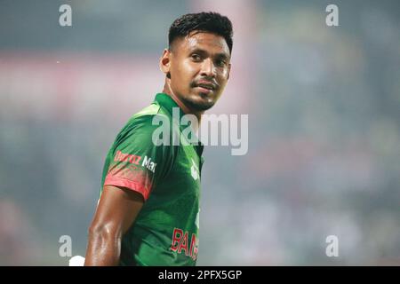 Mustafizur Rahman während des ODI-Spiels Bangladesch-Irland 1. im Sylhet International Cricket Stadium, Lakkarura, Sylhet, Bangladesch. Stockfoto