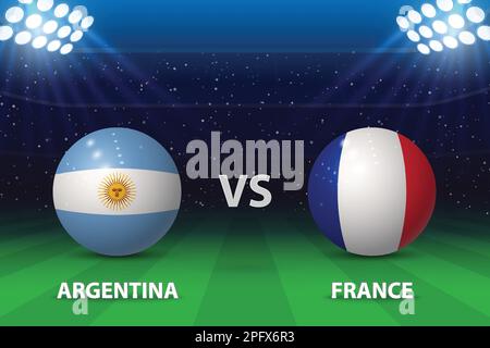Argentinien gegen Frankreich. Fußball-Anzeigetafel sendet grafische Fußballvorlage Stock Vektor