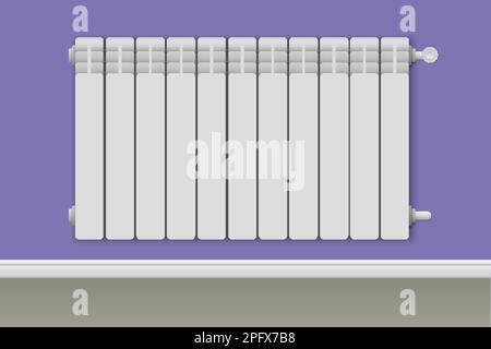 3D realistische Wärmebatterie. Heizkörper an der Wand Stock Vektor