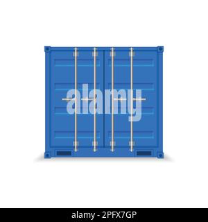 3D blauer Frachtschiff-Container. Vorderansicht Stock Vektor