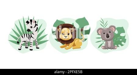 Süßer Löwe, Koalabär und Zebra Stock Vektor