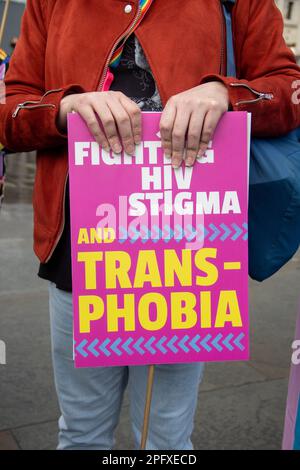 London - Bekämpfung von HIV-Stigma und Transphobie-Protest. Kredit: Sinai Noor / Alamy Stockfoto