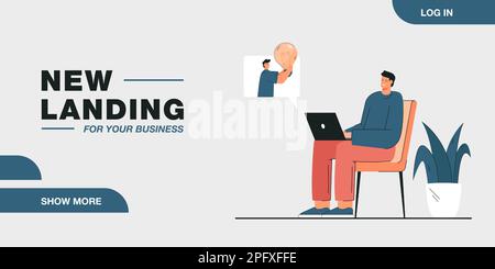 Ein Mann, der an einem Notebook arbeitet und sich von einem Kollegen auf die Idee bringt Stock Vektor