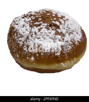 Berliner Donut, deutscher Donut mit Puderzucker auf weiß isoliert Stockfoto