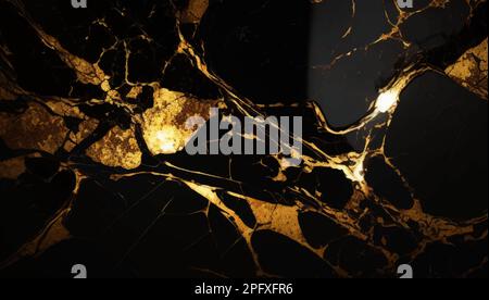 Luxuriöser Hintergrundvektor mit Marmorstruktur in Schwarz und Gold. Panorama-Design mit Marmorstruktur Stock Vektor