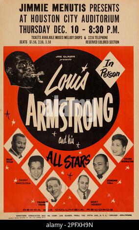 Satchmo – Poster „Louis Armstrong und sein All Stars Houston City Auditorium“ (Jimmie Menutis 1959) Stockfoto