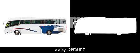 Ein Touristenbus parkt isoliert auf weißem Hintergrund mit Schnittmaske und Pfad Stockfoto
