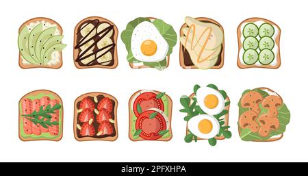 Sandwiches mit verschiedenen Zutaten, Vektorbildsatz Stock Vektor