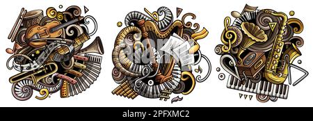 Klassische Musik Cartoon Vektor Doodle Designs gesetzt Stock Vektor