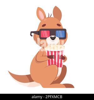 Känguru in 3D-Filmbrille Cartoon-Vektordarstellung Stock Vektor