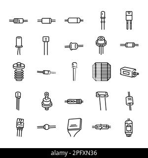 Dioden Symbole für schwarze Linien eingestellt. Piktogramme für Webseiten, mobile Apps, Werbeaktionen. Stock Vektor