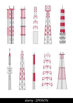 Zeichnungsset mit rot-weißen Funktürmen Stock Vektor