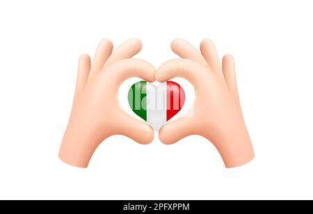 Italienische Flagge in Form eines Handherzens. Nationales Flaggenkonzept. Vektordarstellung. Stock Vektor