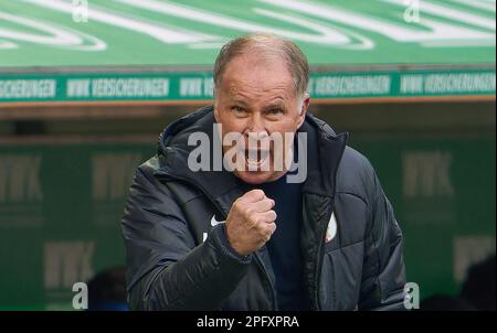 Stefan REUTER, Manager FCA geste im Spiel FC AUGSBURG - FC SCHALKE 04 1-1 1. Deutsche Fußballliga am 18. März 2023 in Augsburg. Staffel 2022/2023, Spieltag 24, 1.Bundesliga, 24.Spieltag © Peter Schatz / Alamy Live News - DFL-VORSCHRIFTEN VERBIETEN DIE VERWENDUNG VON FOTOS als BILDSEQUENZEN und/oder QUASI-VIDEO - Stockfoto