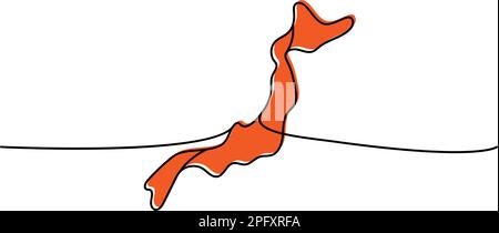 Durchgehende Zeichnung mit einer Linie für Japan. Land-Silhouette mit einer Linie, farbenfrohe Abbildung. Stock Vektor