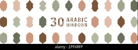 Gruppe islamischer Fensterrahmen. Ramadan Kareem Designelement. Arabische Fenster bogenförmig in verschiedenen Formen für muslimische Architektur. Stock Vektor