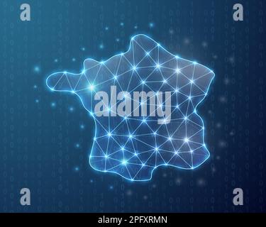 Vieleckiges französisches Symbol mit binärem Code-Hintergrund. Abbildung des Kartenkonzepts in Frankreich. Länderkarte niedrig Polysymbol Stock Vektor