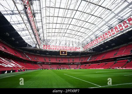 Amsterdam, Niederlande. 19. März 2023. Amsterdam - Johan Cruyff Arena vor dem Spiel zwischen Ajax und Feyenoord in der Johan Cruyff Arena am 19. März 2023 in Amsterdam, Niederlande. Kredit: Box to box images/Alamy Live News Stockfoto