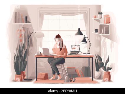 Working from Home WFH Concept Vector Illustration Stockfoto