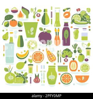 Bunte organische Obst- und Gemüsesymbole Stockfoto