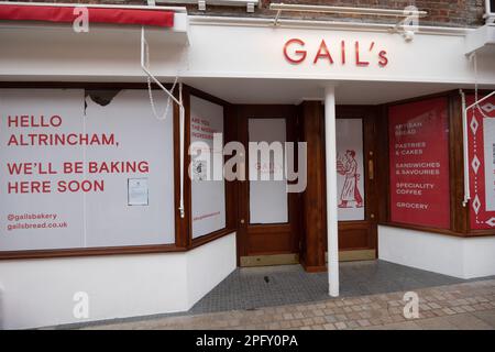 Standort der bald eröffneten Gail's Bäckerei Altrincham, Trafford, Greater Manchester März 2023 Bild: Garyroberts/worldwidefeatures.com Stockfoto