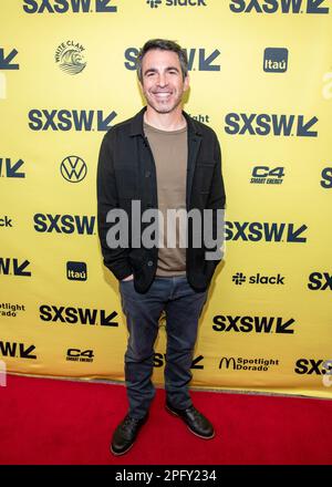 AUSTIN, TEXAS - MÄRZ 18: Chris Messina und Jason Bateman besuchen die Weltpremiere von „Air“ im Paramount Theatre während der SXSW-Konferenz und des 2023. Festivals am 18. März 2023 in Austin, Texas (Foto von Maggie Boyd/SipaUSA). Guthaben: SIPA USA/Alamy Live News Stockfoto