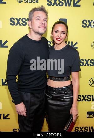 AUSTIN, TEXAS - MÄRZ 18: Matt Damon und Luciana Bozán besuchen die Weltpremiere von „Air“ im Paramount Theatre während der SXSW-Konferenz und des 2023. Festivals am 18. März 2023 in Austin, Texas (Foto von Maggie Boyd/SipaUSA). Guthaben: SIPA USA/Alamy Live News Stockfoto