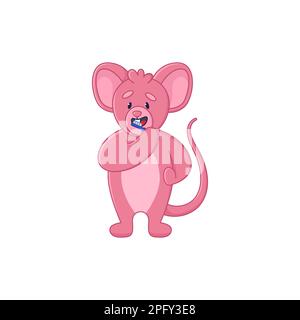 Süßer rosa Maus-Zeichentrickfilm mit Figur, auf dem Zähne geputzt werden Stock Vektor
